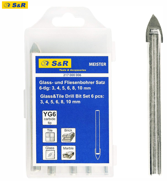 Набор сверл по стеклу/керамике S&R Meister 3-10 мм 6 шт (217000006) - изображение 2