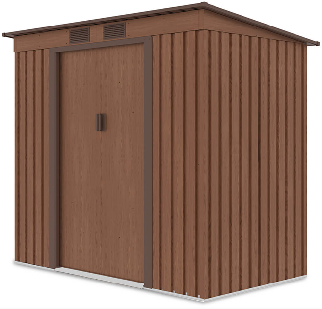 Садовий будинок сарай із навісом для інструментів OREGON 7x4 Walnut 201x121 cm 004030 - Фото 3 Садовий будинок сарай із навісом для інструментів OREGON 7x4 Walnut 201x121 cm 004030 - зображення 3