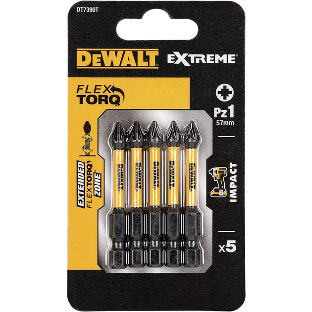 Набор бит DeWALT IMPACT TORSION, ударные, Pozidriv, Pz1, L=57 мм, 5 шт (DT7390T) - Фото 1 Набор бит DeWALT IMPACT TORSION, ударные, Pozidriv, Pz1, L=57 мм, 5 шт (DT7390T) - изображение 1