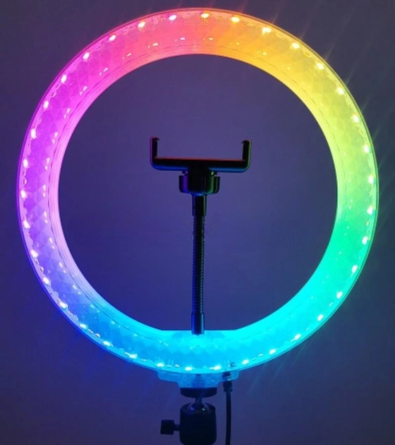 Кольцевая лампа светодиодная LED RGB 3D 26 см цветная двухсторонняя с пультом и штативом - изображение 2