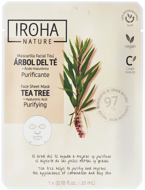 Maska Iroha nature Purifying Face Sheet Mask Tea Tree + Hyaluronic Acid oczyszczająca 20 ml (8436036436094) - obraz 1