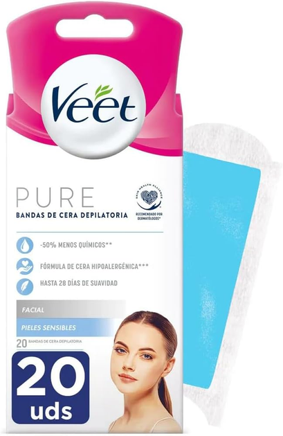 Воскові смужки Veet Minimal Hypoallergenic Facial Depilatory Wax Bands 20 шт (8428076000274) - зображення 1