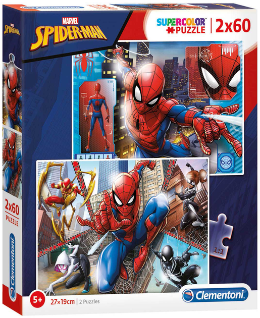 Набір пазлів Clementoni Super Kolor Spider-Man 27 x 19 см 2 x 60 деталей (8005125216086) - зображення 1