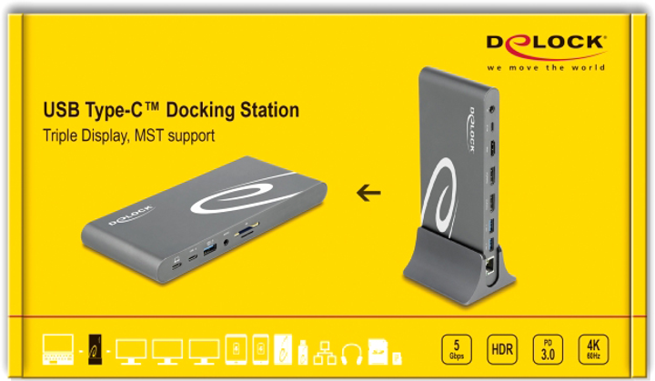 Stacja dokująca Delock 2xDisplayPort/HDMI/3xUSB3.2/RJ45 Ethernet/Audio/2xUSB-C Grey (4043619877720) - obraz 8
