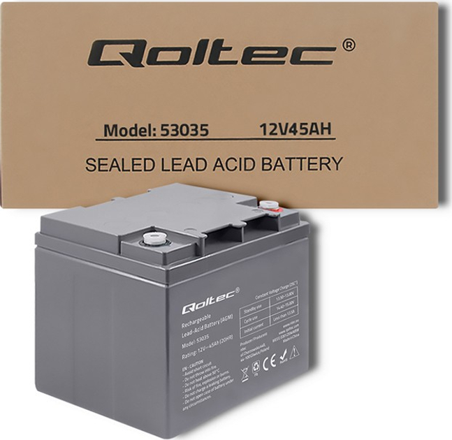 Акумуляторна батарея Qoltec AGM 12V 45Ah max 540A 53035 (5901878530352) - зображення 5