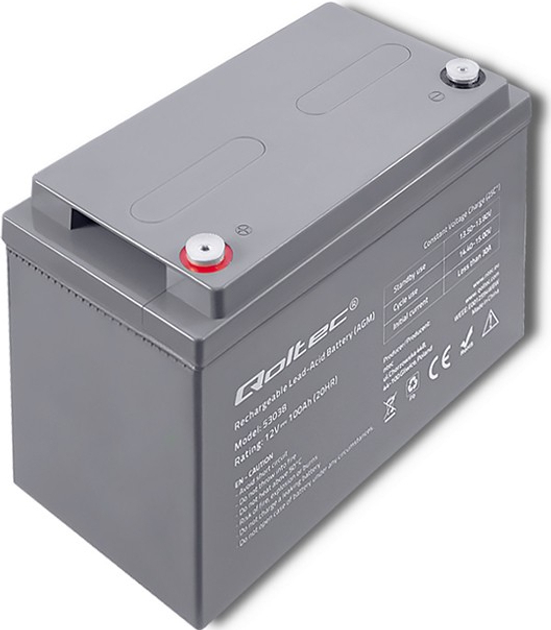 Akumulator Qoltec AGM 12V 100Ah max 1200A 53038 (5901878530383) - obraz 3