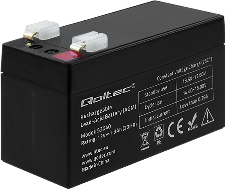 Акумуляторна батарея Qoltec AGM 12V 1.3Ah max 19.5A 53040 (5901878530406) - зображення 1