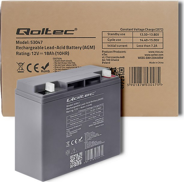 Akumulator Qoltec AGM 12V 18Ah max. 270A 53047 (5901878530475) - obraz 5