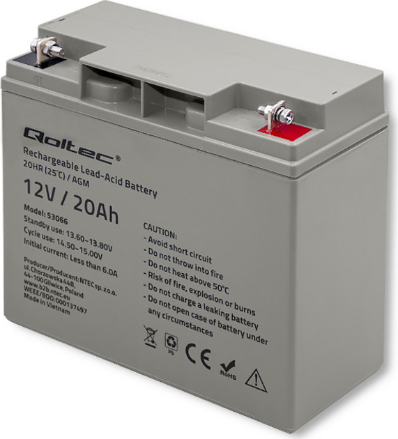 Акумуляторна батарея Qoltec AGM 12V 20Ah max. 300A 53066 (5901878530666) - зображення 4