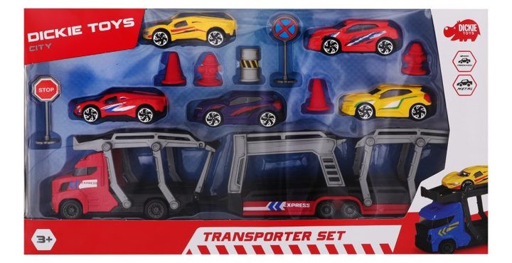 Transporter samochodów Dickie Toys City z metalowymi autkami i akcesoriami (4006333058868) - obraz 1