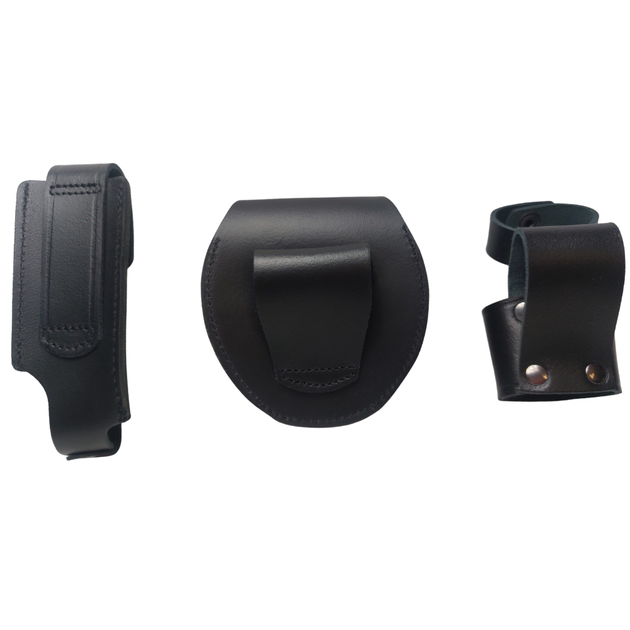 Комплект полицейского ВОЛМАС кожаный чехол для наручников + чехол для газового балончика Терен-4 + держатель дубинки (КП-2) - изображение 2