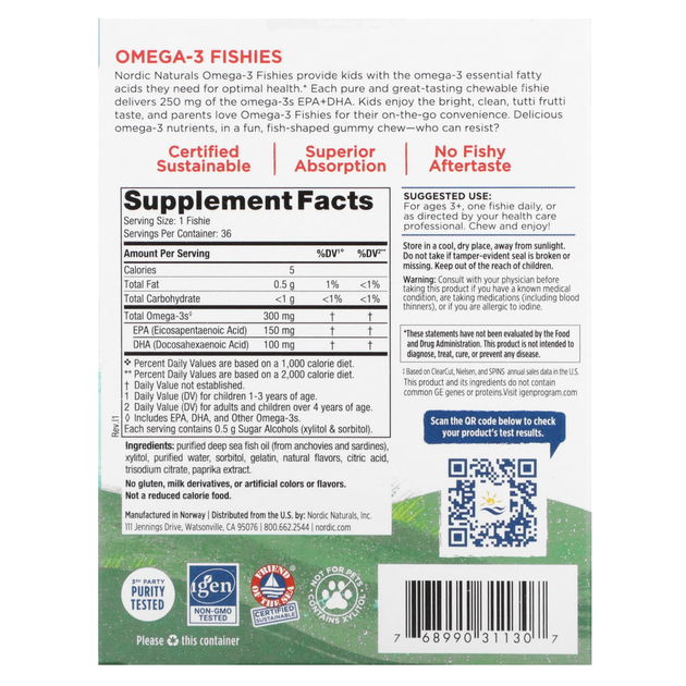 Omega-3 у формі рибок, Nordic Naturals, зі смаком тутті-фрутті для дітей віком від 2 років, 300 мг, 36 шт. - зображення 2
