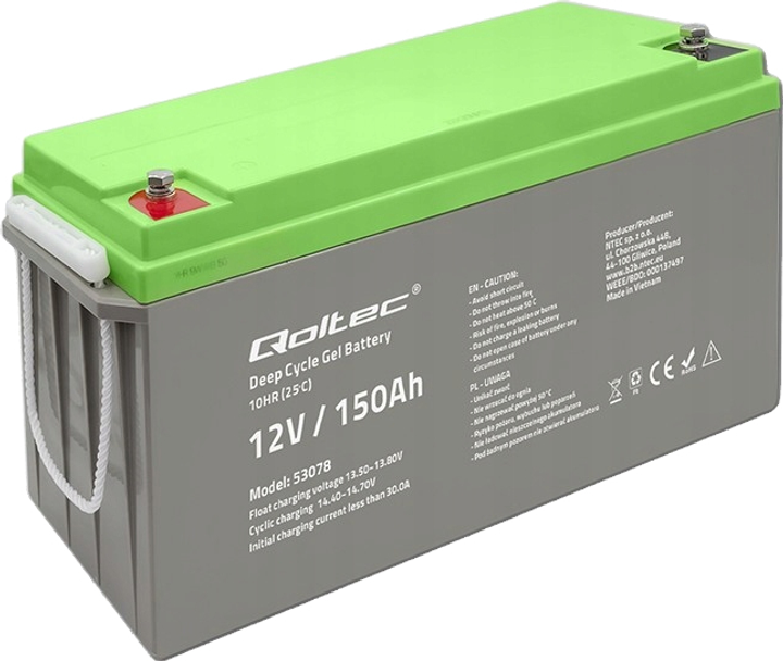 Akumulator Qoltec żelowy Deep Cycle 12V 150Ah 44.5kg 53078 (5901878530789) - obraz 1