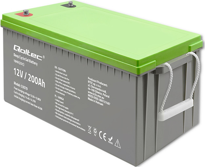 Акумуляторна батарея Qoltec żelowy Deep Cycle 12V 200Ah 62.5kg 53079 (5901878530796) - зображення 3