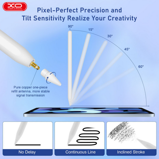 Стилус XO ST-05 iPad 2-Gen Wireless Charging Pen Белый Беспроводная зарядка - Фото 7 Стилус XO ST-05 iPad 2-Gen Wireless Charging Pen Белый Беспроводная зарядка - зображення 7