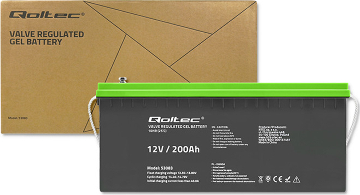 Акумуляторна батарея Qoltec żelowy 12V 200Ah GEL 59.5kg 53083 (5901878530833) - зображення 8