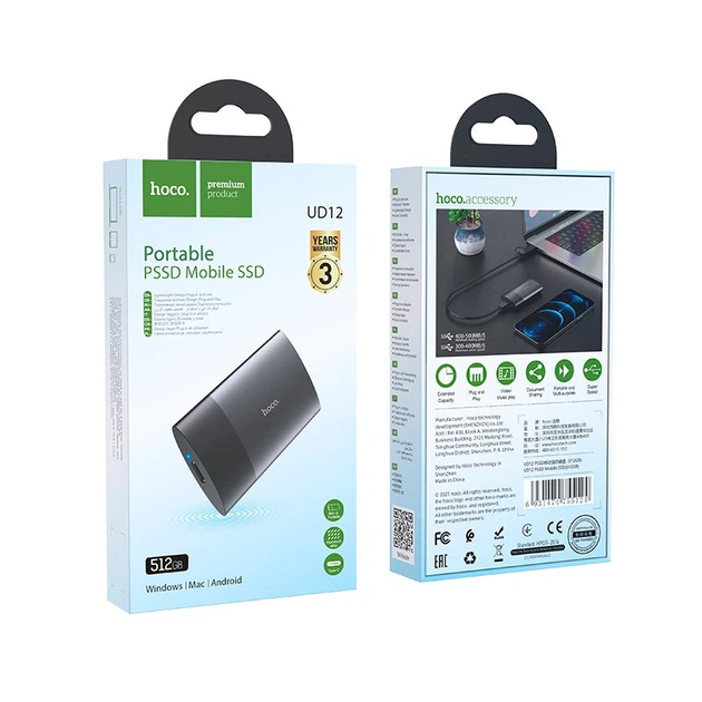 Зовнішній флеш-накопичувач HOCO PSSD Mobile SSD UD12 Type-C 512GB - Фото 3 Зовнішній флеш-накопичувач HOCO PSSD Mobile SSD UD12 Type-C 512GB - зображення 3