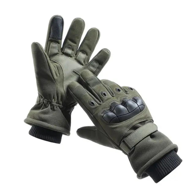 Зимові рукавички Оливкового кольору з сенсорним ефектом, чоловічі утеплені рукавички XXL - зображення 1