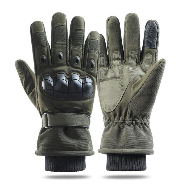 Зимові рукавички Оливкового кольору з сенсорним ефектом, чоловічі утеплені рукавички XXL - зображення 2