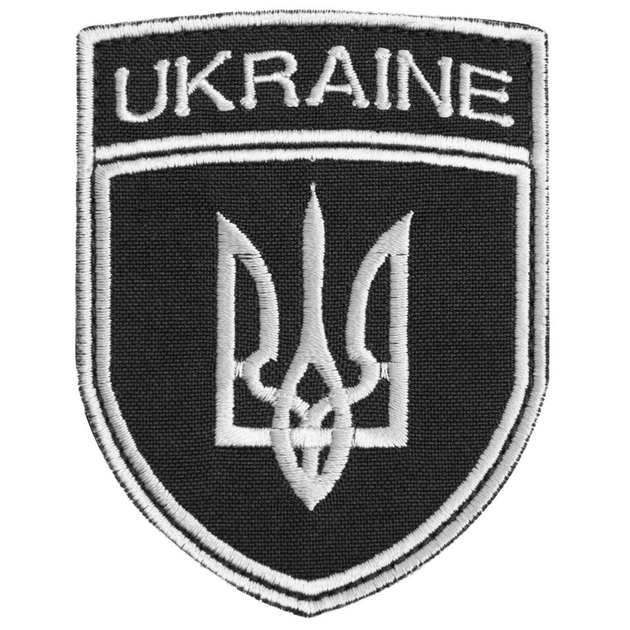 Шеврон нашивка на липучці налевий Тризуб України UKRAINE, вишитий патч 7х9 см - зображення 1
