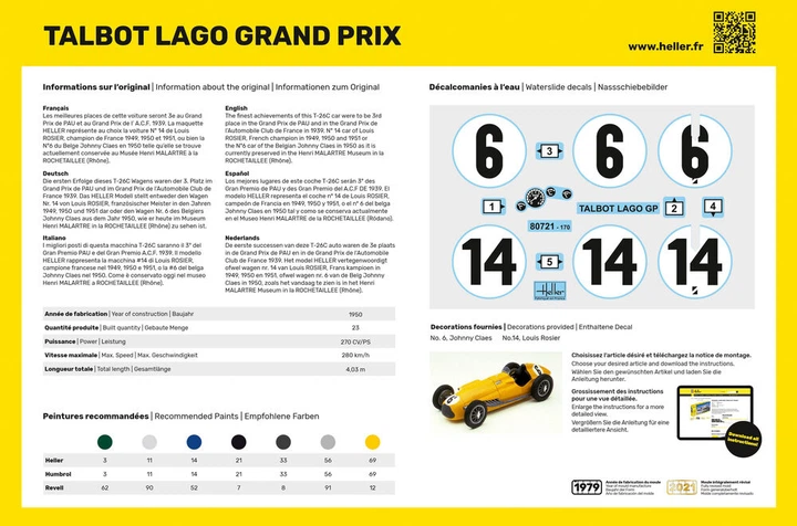 Сборная модель 1/24 автомобиль Talbot Lago Grand Prix Heller 80721 - изображение 4