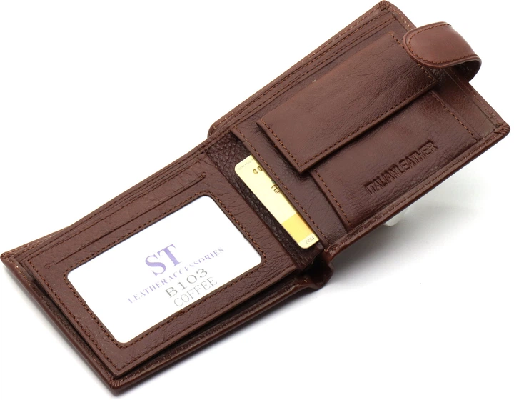 Шкіряне чоловіче портмоне 11,5х9,5х2,5 ST Leather В103 з секціями під карти Коричневий - зображення 6