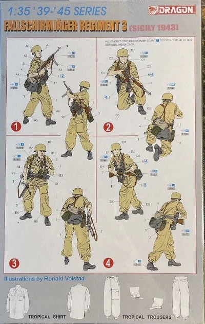Сборная модель 1/35 германские фигуры Fallschirmjager полк 3 (Сицилия 1943) Dragon D6195 - изображение 2