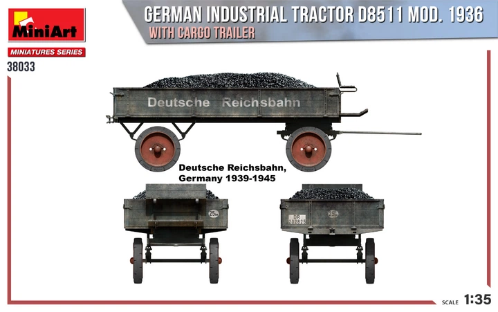 Сборная модель 1/35 Немецкий промышленный ТРАКТОР D8511 мод. 1936 с грузовым прицепом MiniArt 38033 - изображение 5
