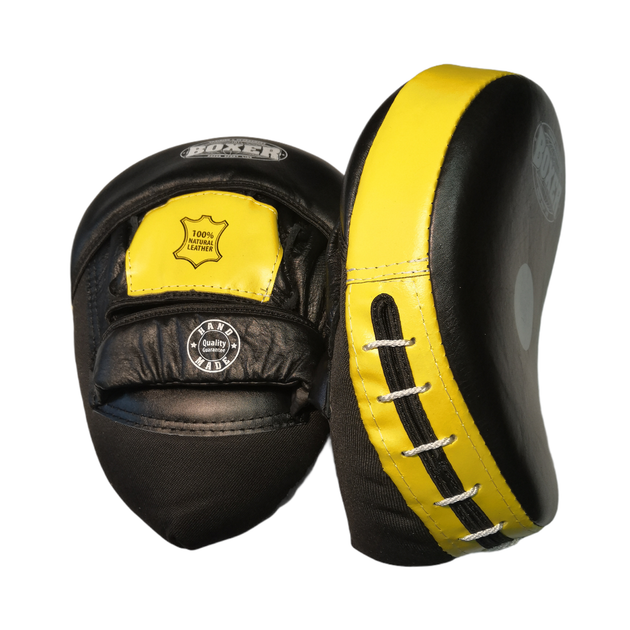 Лапы боксерские BOXER гнутые кожа Элит желтые - изображение 4