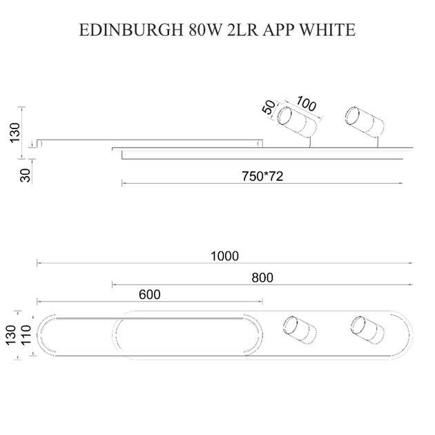 Управляемая светодиодная смарт люстра ESLLSE EDINBURGH 2LR 70+4 Вт 1000x130 мм Черно-Белая - изображение 7