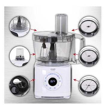 Кухонний комбайн Adler AD 4224 LCD 12в1, 1000 Вт, з блендером, м’ясорубкою, теркою та подрібнювачем, 7 швидкостей - Фото 15 Кухонний комбайн Adler AD 4224 LCD 12в1, 1000 Вт, з блендером, м’ясорубкою, теркою та подрібнювачем, 7 швидкостей - изображение 15