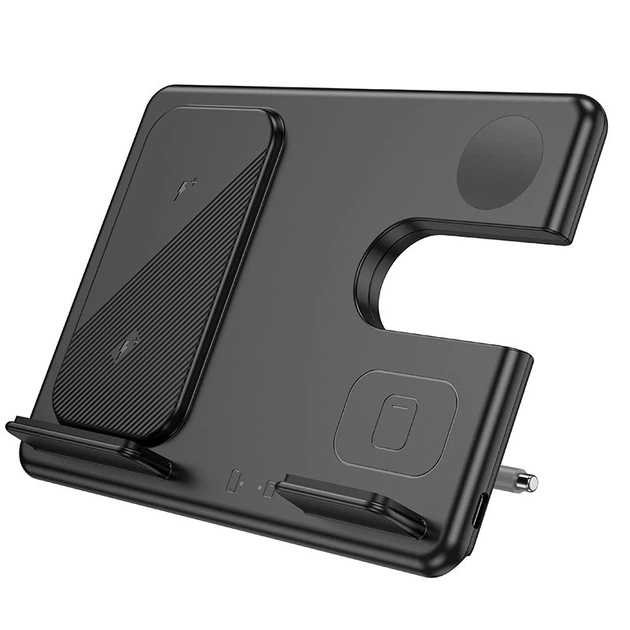 Зарядка Qi Hoco Flash folding 3-in-1 wireless fast charger CQ2 (Sam Watch / phone / earphone, 15wqi, 27w Type-C) черная - изображение 2