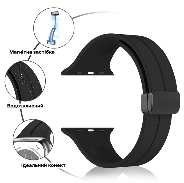 Силиконовый ремешок Fruct Magnetic Buckle для Apple Watch 42/44/45/46/49 mm Магнитная застежка Black - изображение 2
