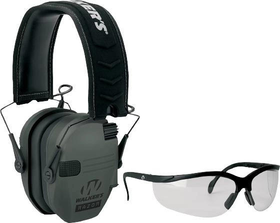 Комплект з активних тактичних навушників Walker's Razor Slim із захисними окулярами Walker's Crosshair, Сірий - зображення 1