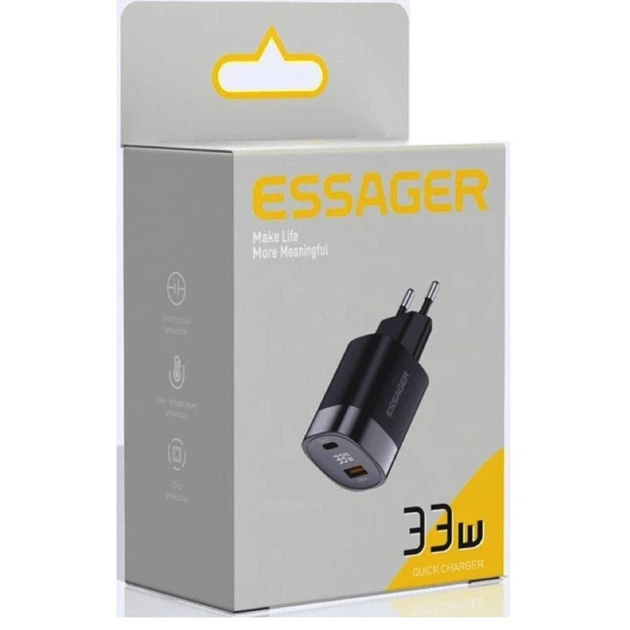 Мережевий зарядний пристрій Essager Lingyun 33W GaN Digital Display Travel Charger A+C EU black (ECTCA-LYB01-Z) (ECTCA-LYB01-Z) - изображение 3