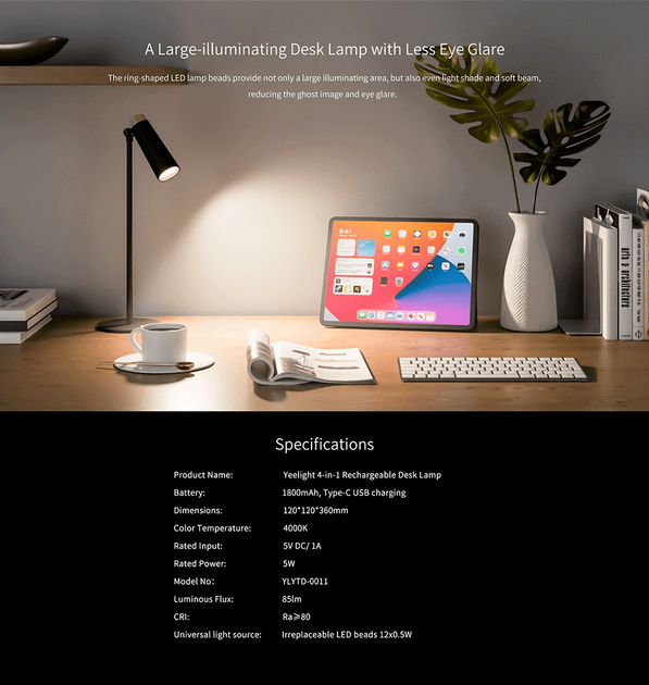 Акумуляторна лампа Yeelight 4-in-1 Rechargeable Desk Lamp (YLYTD-0011) - зображення 3