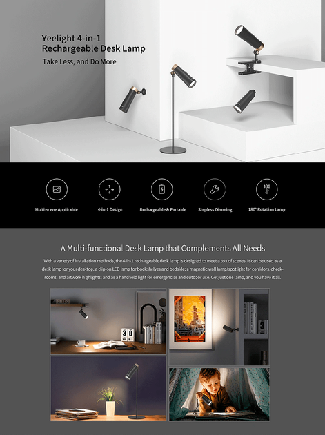 Акумуляторна лампа Yeelight 4-in-1 Rechargeable Desk Lamp (YLYTD-0011) - зображення 5