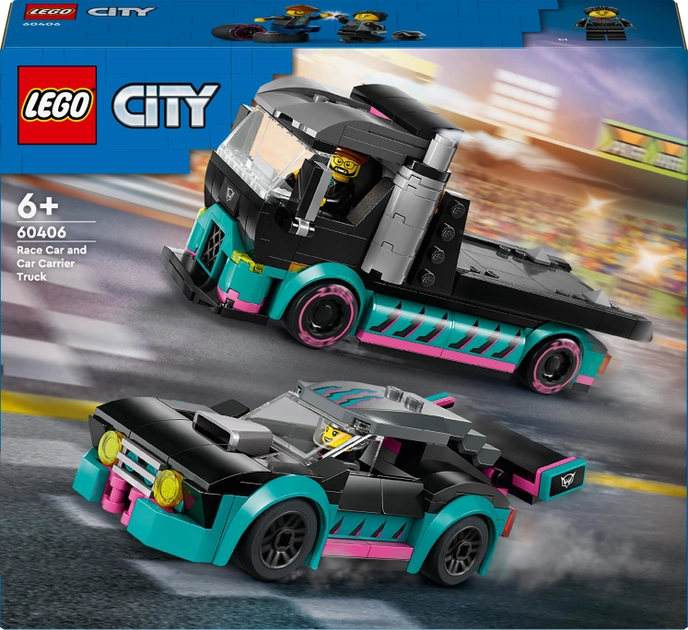 Zestaw klocków Lego City Samochód wyścigowy i laweta 328 części (60406) - obraz 1