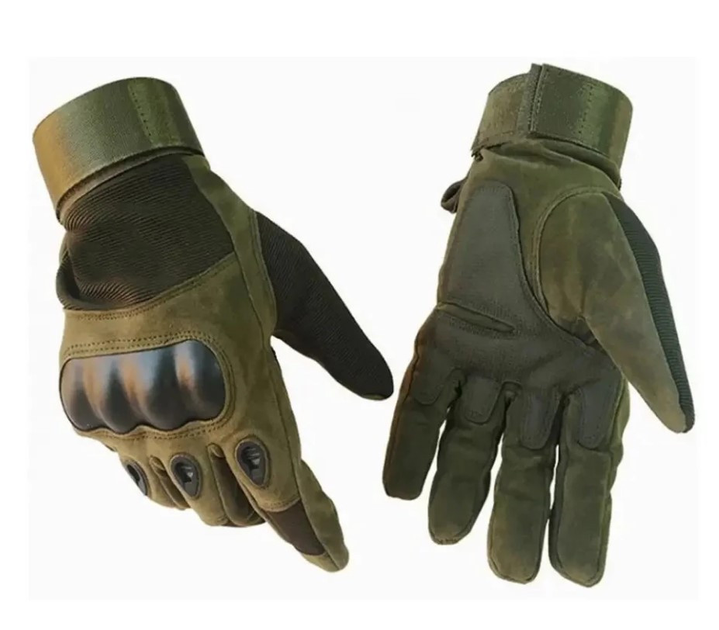 Универсальные тактические полнопалые перчатки с защитой косточек на флисе оливковые 800100-XL - изображение 1