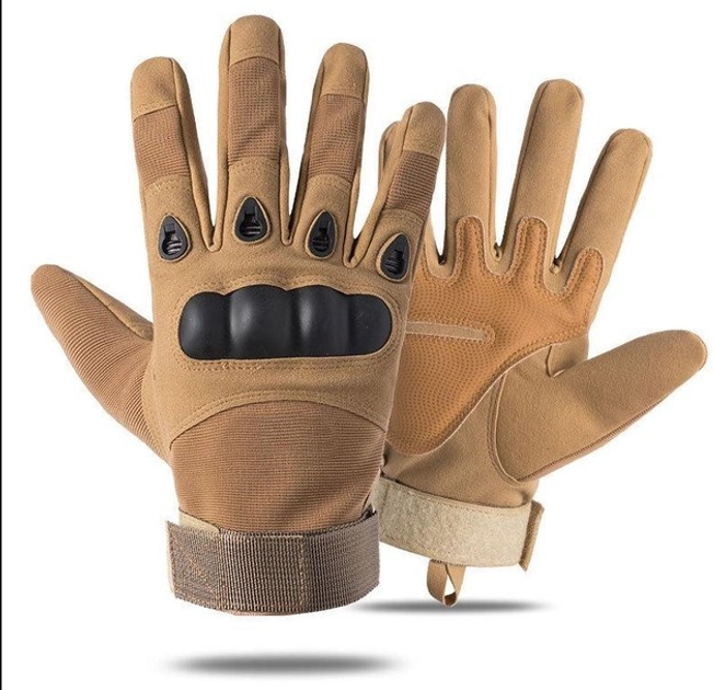 Універсальні тактичні захисні повнопалі рукавички із захистом кісточок койот 8002-L - зображення 2
