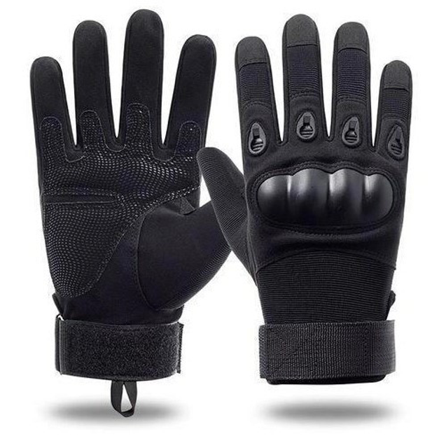 Універсальні тактичні повнопалі рукавички із захистом кісточок чорні 8000-XL - зображення 1