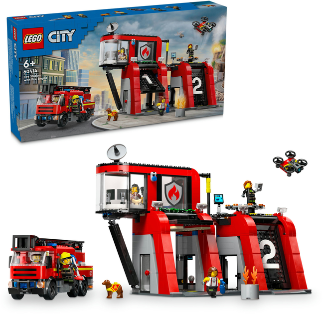 Zestaw klocków LEGO City Remiza strażacka z wozem strażackim 843 elementy (60414) - obraz 3