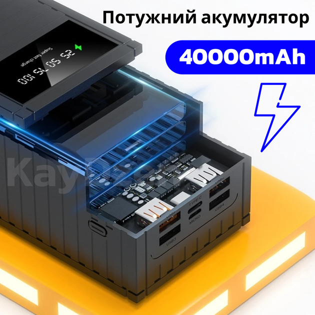 Повербанк УМБ 40000 mah QC 3.0 PD20 power bank Andowl Q-CD4000X1 потужний павербанк для ноутбука телефона роутера зовнішній портативний акумулятор з дисплеєм великої ємності чорний - зображення 2