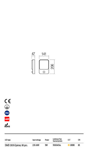 Бра вуличний COLIN AP LED SMD 9W IP54 DG 3000K (Sz)(5.1.2) Redo 90133 - зображення 3