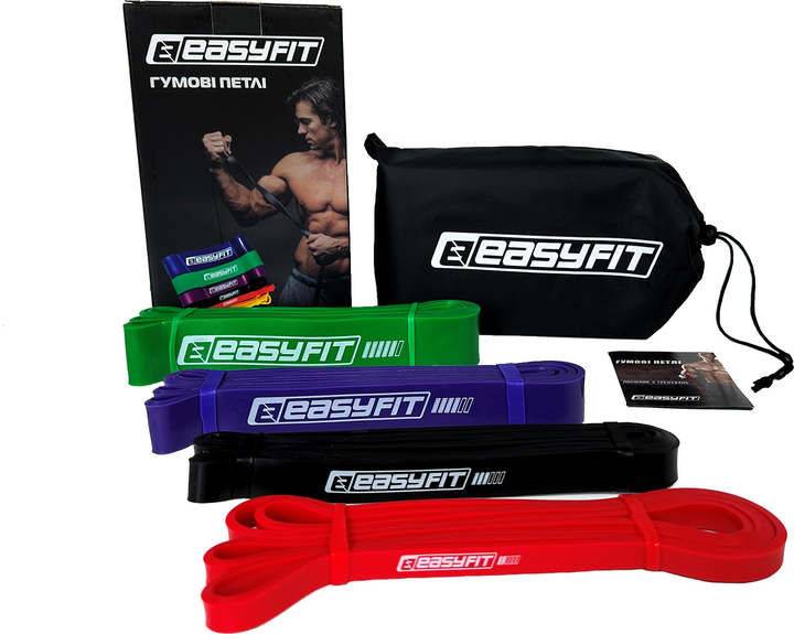 Набір Гумові петлі-еспандери Easyfit Origin EF-2654s 2-65 кг 4 шт + Масажний ролик-валик EasyFit Grid Roller EF-2028-BK 45 см Чорний (56002880-56001822) - зображення 2
