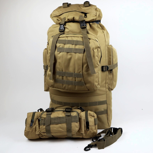 Рюкзак тактичний 90л із сумкою-органайзером Oxford 800D Койот - зображення 1