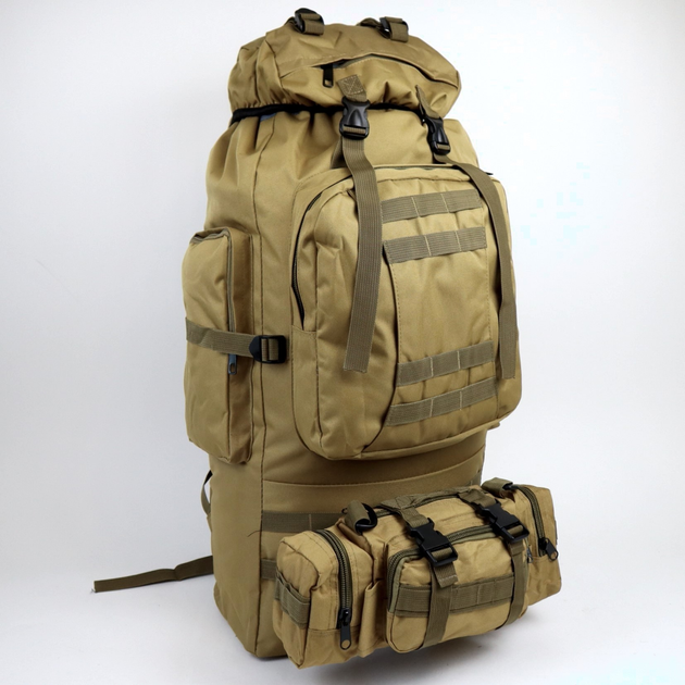 Рюкзак тактичний 90л із сумкою-органайзером Oxford 800D Койот - зображення 2
