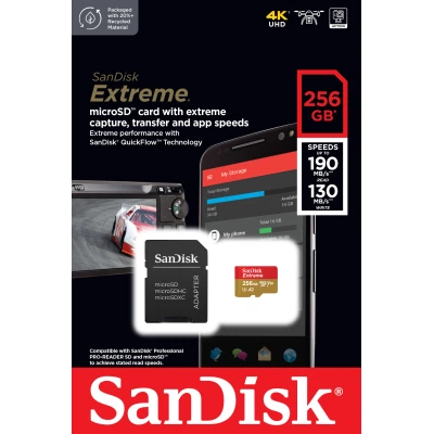 Карта памяти SanDisk 256GB microSD class 10 UHS-I U3 Extreme (SDSQXAV-256G-GN6MA) - Фото 3 Карта памяти SanDisk 256GB microSD class 10 UHS-I U3 Extreme (SDSQXAV-256G-GN6MA) - изображение 3