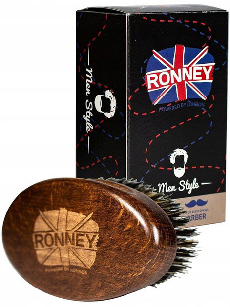 Szczotka do brody Ronney drewniana z naturalnego włosia duża ciemna brązowa (5060456770419) - obraz 1