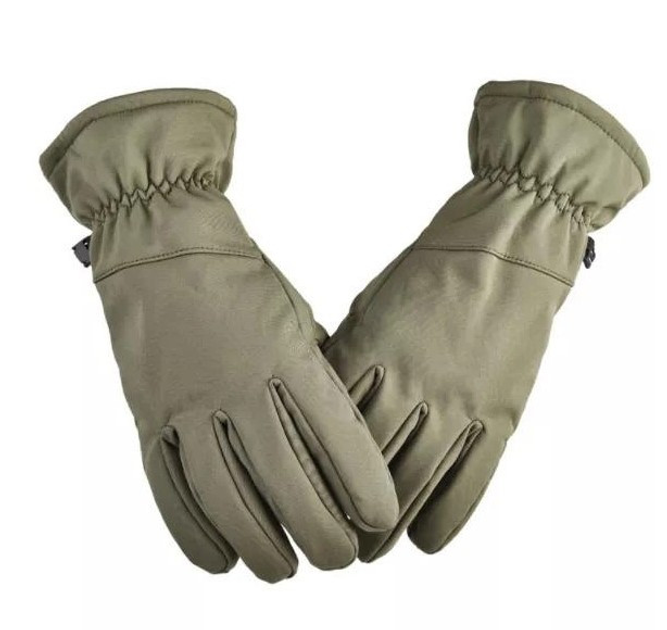 Водоотталкивающие ветрозащитные зимние Softshell тактические на флисе перчатки Олива 9002-XL - изображение 2